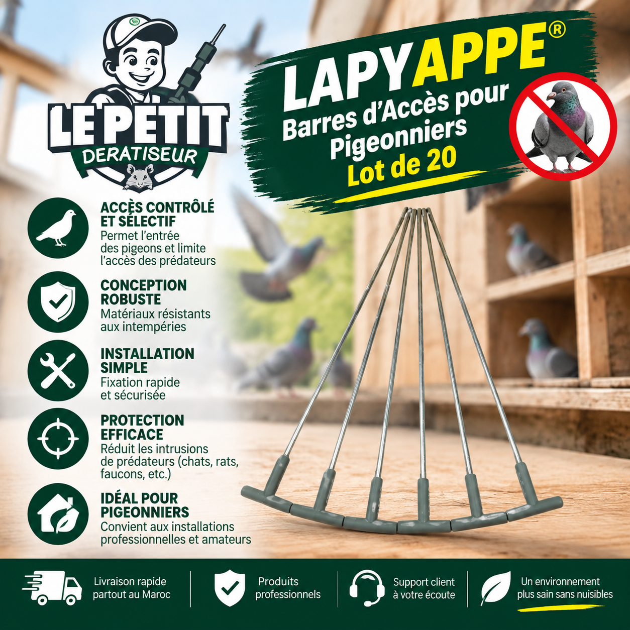 LAPYAPPE® Barres d'Accès pour Pigeonniers - Lot de 20