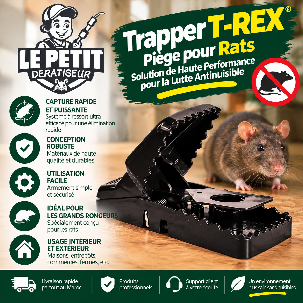 Rats dans un riad ou une villa à Marrakech : prévenir les nuisances durablement 2 Piège Trapper T-Rex pour Rats - Solution de Haute Performance pour la Lutte Antinuisible