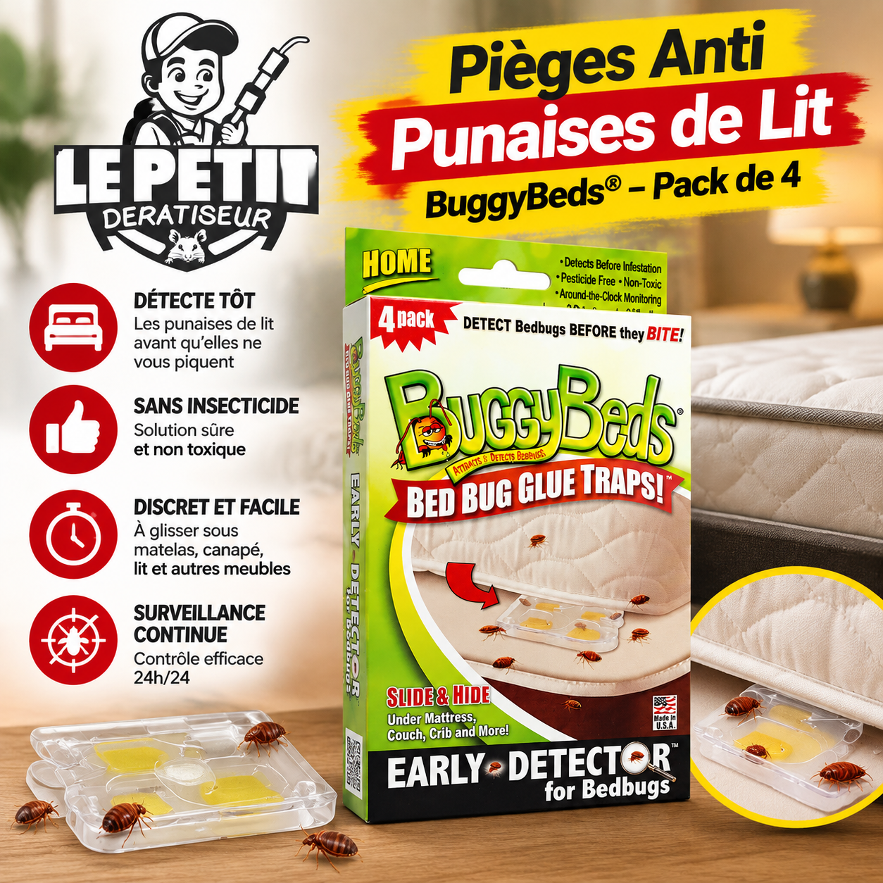 Pièges Anti Punaises de Lit BuggyBeds® - Pack de 4 1 Pièges Anti Punaises de Lit BuggyBeds® - Pack de 4