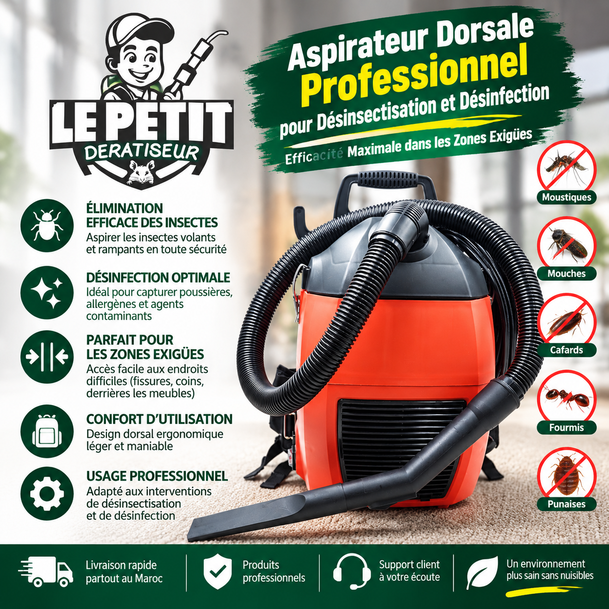 Aspirateur Dorsale Professionnel pour Désinsectisation et Désinfection - Efficacité Maximale dans les Zones Exigües 1 Aspirateur Dorsal Professionnel Anti-Nuisibles