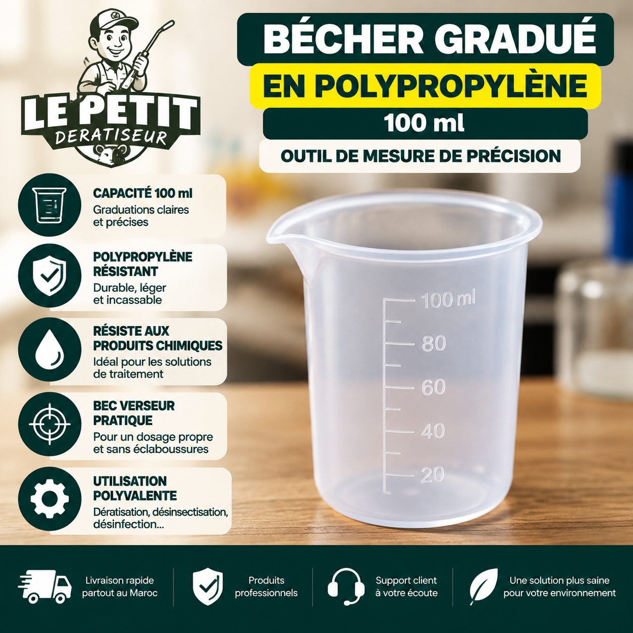 Bécher Gradué en Polypropylène - Outil de Mesure de Précision 100ml 1 Bécher Gradué en Polypropylène – Outil de Mesure de Précision 100ml