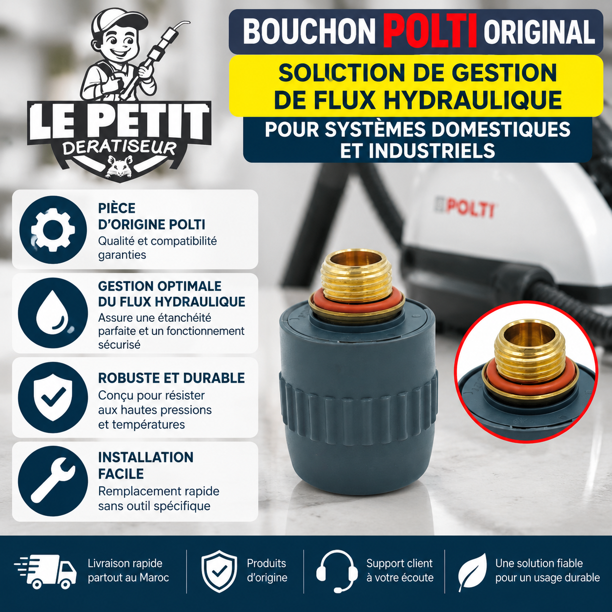 Bouchon Polti original – Solution de Gestion de Flux Hydraulique pour Systèmes Domestiques et Industriels 1 Électrovanne Polti en Laiton Haute Précision pour Systèmes de Pulvérisation Professionnels