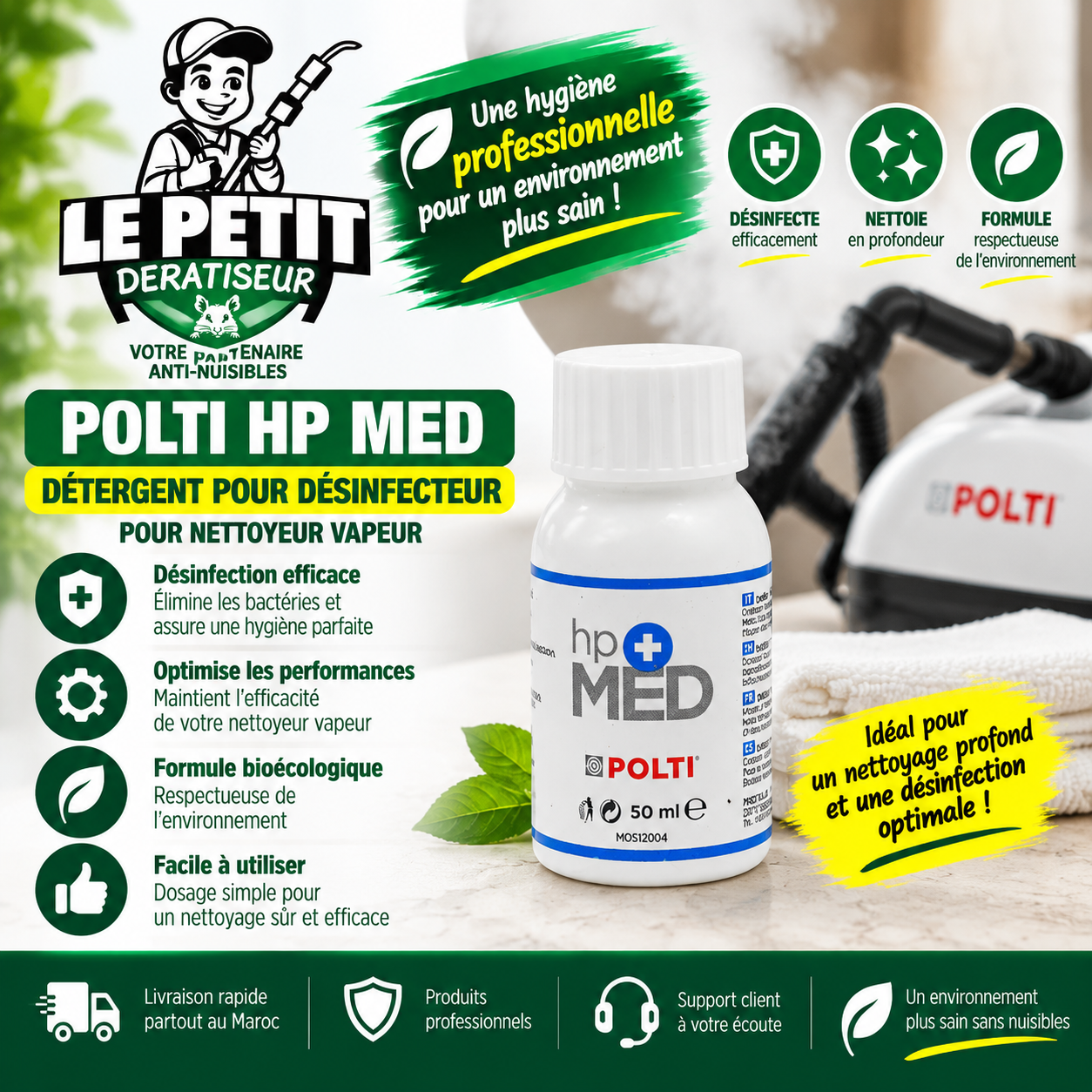 Polti HP med - Détergent pour désinfecteur 1 Hygiène professionnelle avec Polti HP Med