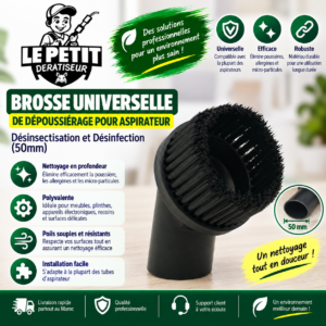 Brosse Universelle de Dépoussiérage pour Aspirateur – Désinsectisation et Désinfection (50mm)