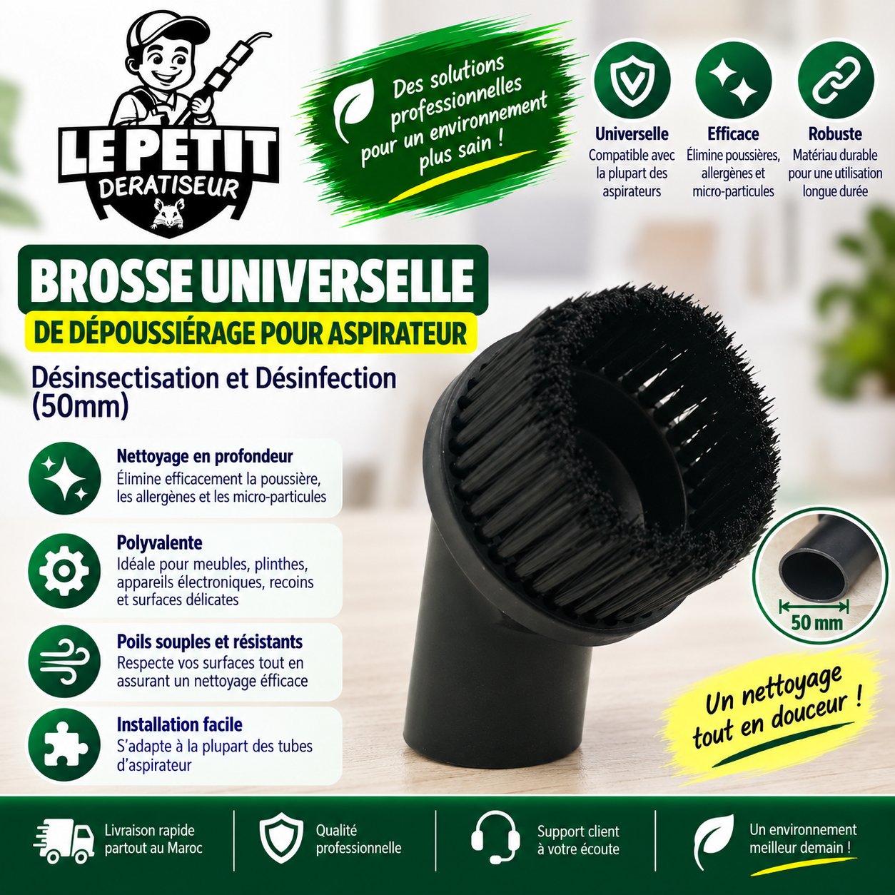 Brosse Universelle de Dépoussiérage pour Aspirateur - Désinsectisation et Désinfection (50mm) 1 Brosse Universelle de Dépoussiérage pour Aspirateur – Désinsectisation et Désinfection (50mm)