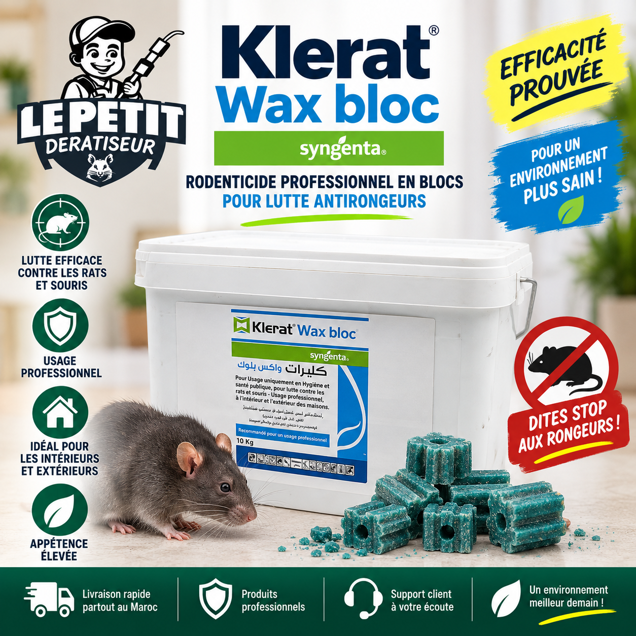 Klerat Bloc Rodenticide - Rodenticide Professionnel en Blocs pour Lutte Antirongeurs 1 Contrôle S Aérosol – Lutte Contre les Insectes Volants (2)