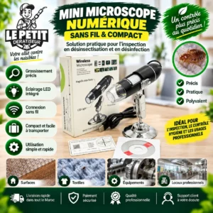 Mini microscope numérique sans fil avec éclairage LED pour inspection professionnelle, désinsectisation, hygiène et contrôle des surfaces au Maroc. (1)