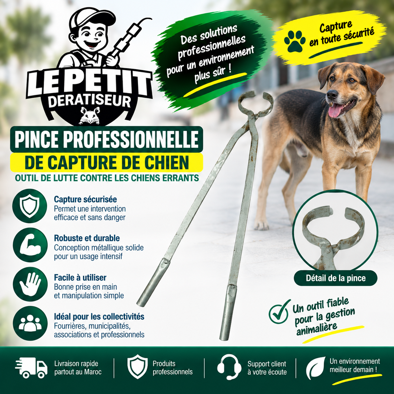 Pince Professionnelle de Capture de Chien - Outil de Lutte Contre les Chiens Errants 1 Pince Professionnelle de Capture de Chien - Outil de Lutte Contre les Chiens Errants