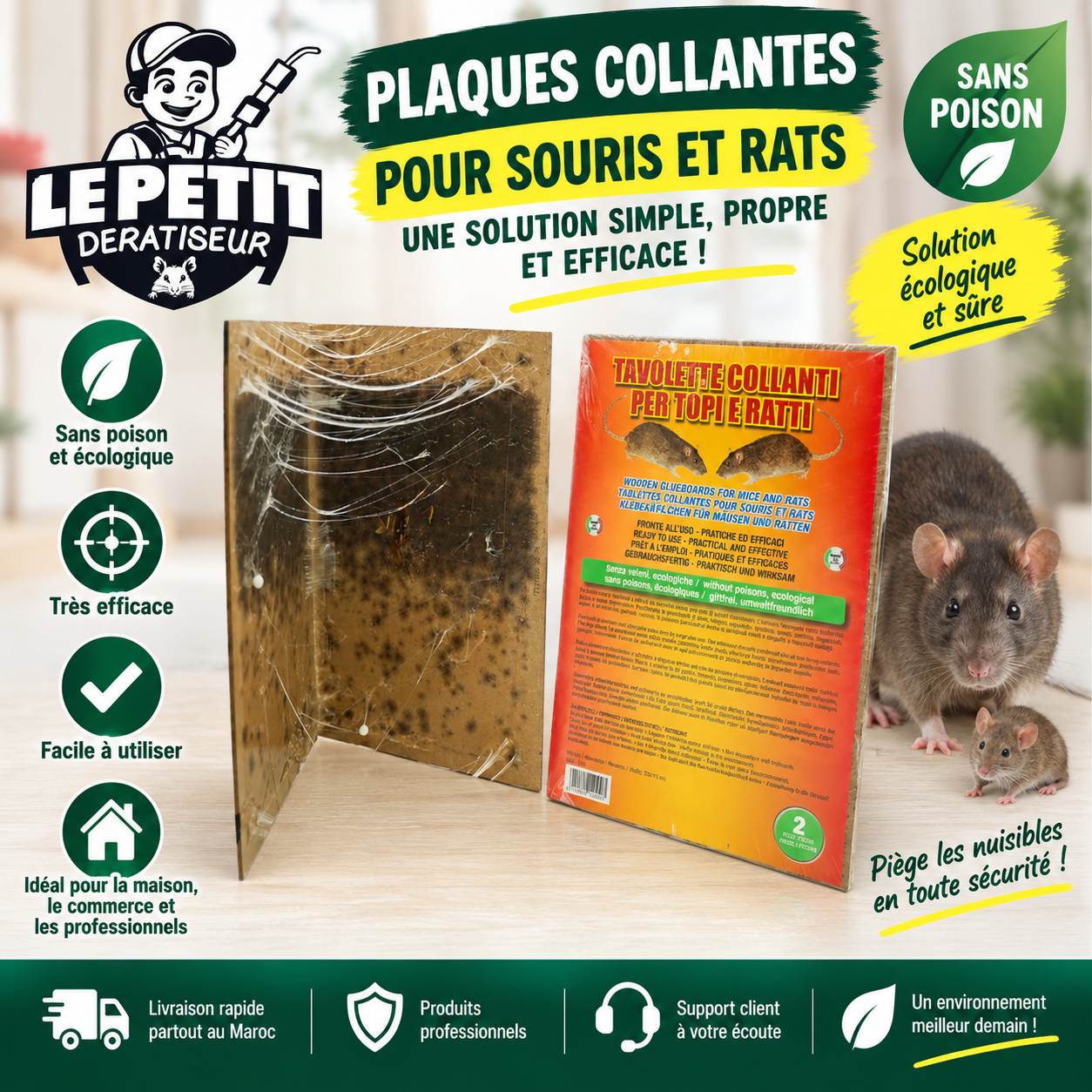 Plaques Collantes Écologiques pour Souris et Rats - Lot de 2 1 Plaques Collantes Écologiques pour Souris et Rats - Lot de 2